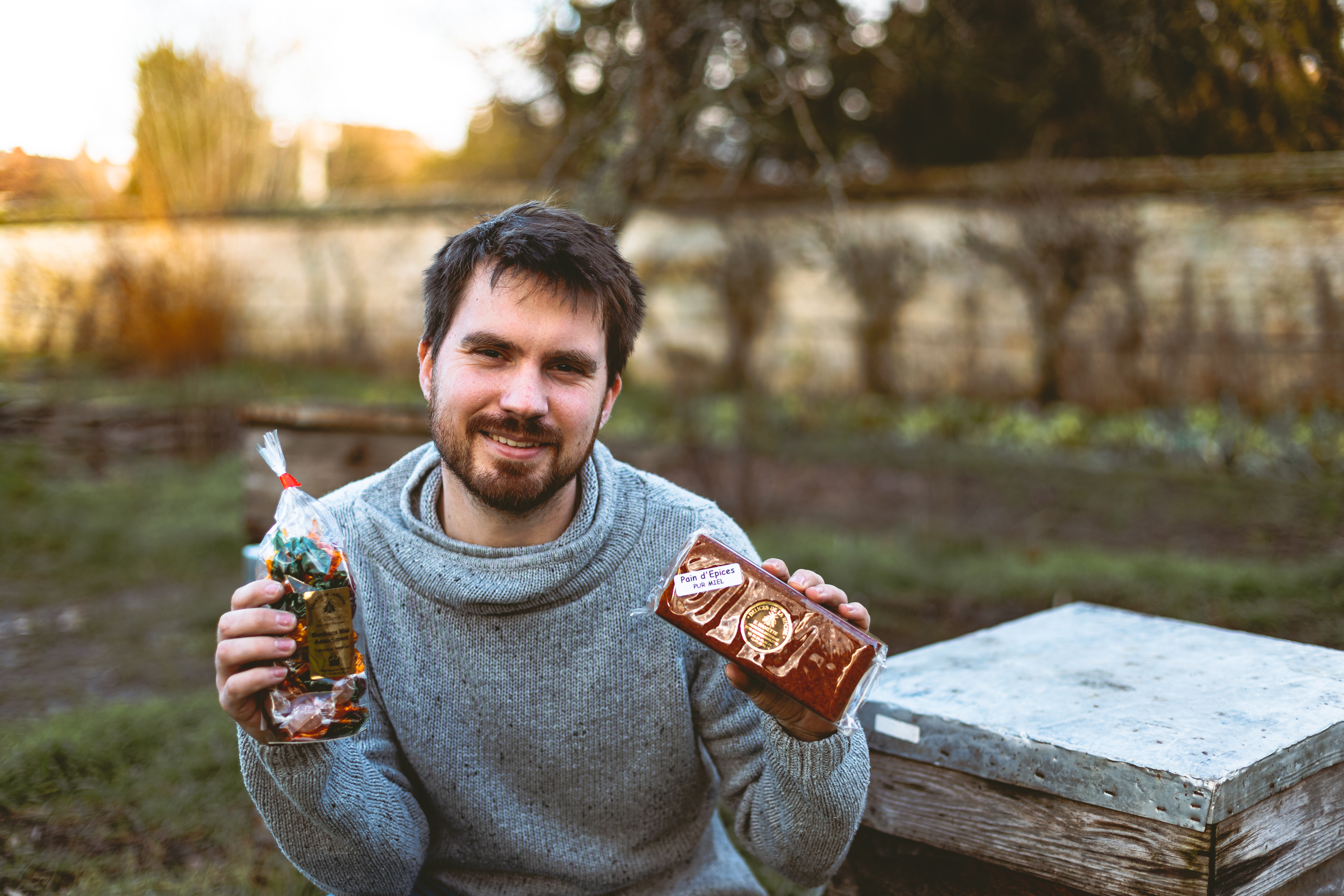 Clément Hammette holding honey based products