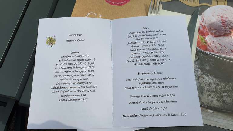 La Forêt menu open