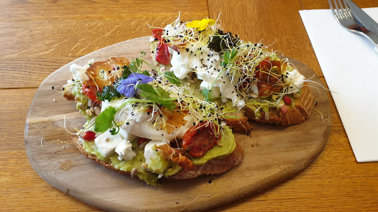 Avocado and eggs on toast