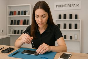 A person repairing a cellphone.