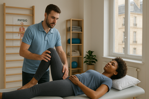 A physical therapist treating a patient.