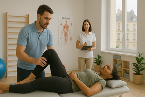 A kinesiologist works with a patient.
