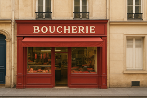 The front of a Butchers shop.