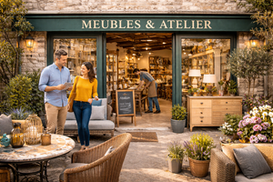 Ai generated image of a furniture store in the Fontainebleau Region.