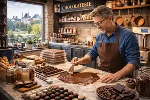 Ai generated image of a person making chocolate in Fontainebleau.