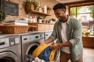 Generated image of a man in a laundry.