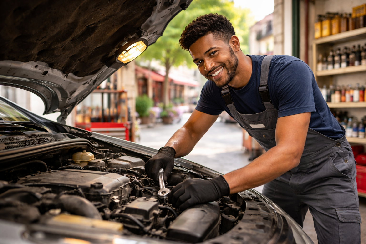 Generated image of a mechanic working on a car.