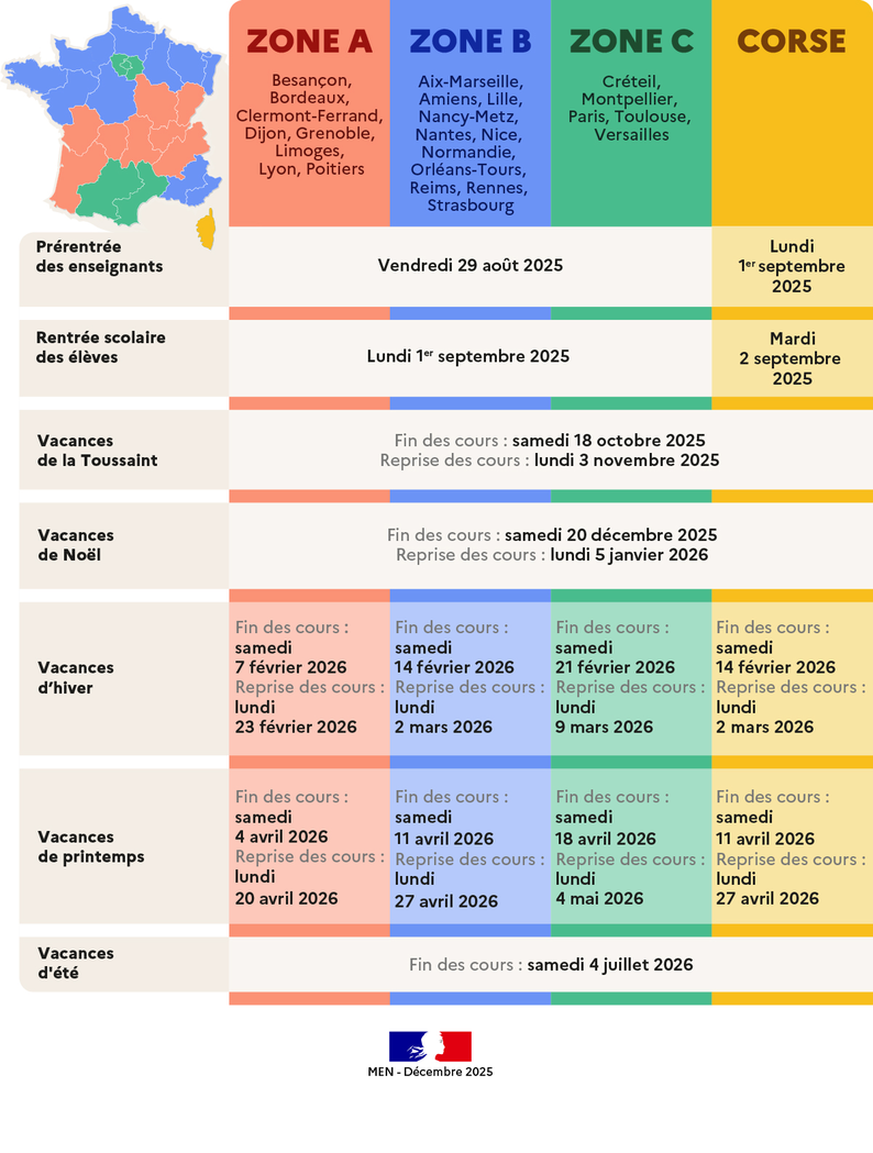 2025-2026 Zone C school holidays